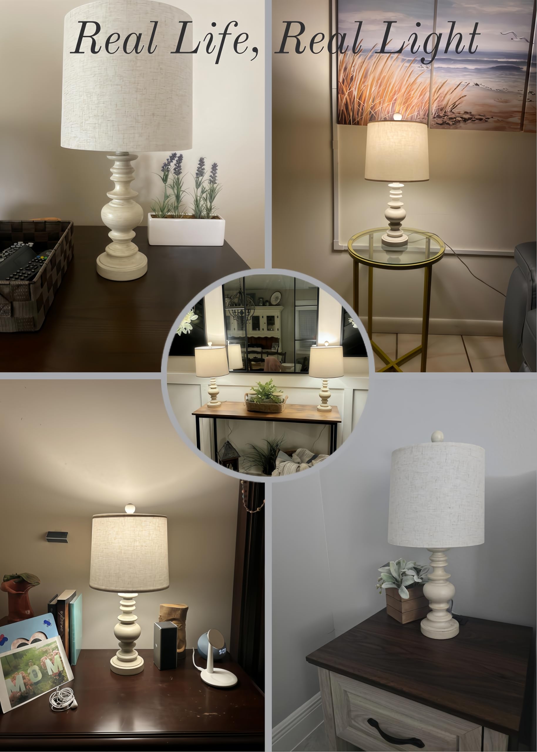 Open-Box New BOBOMOMO Tradition Rustic 20.5 Table Lamp Set of 2 with Linen Shade - Antique White.