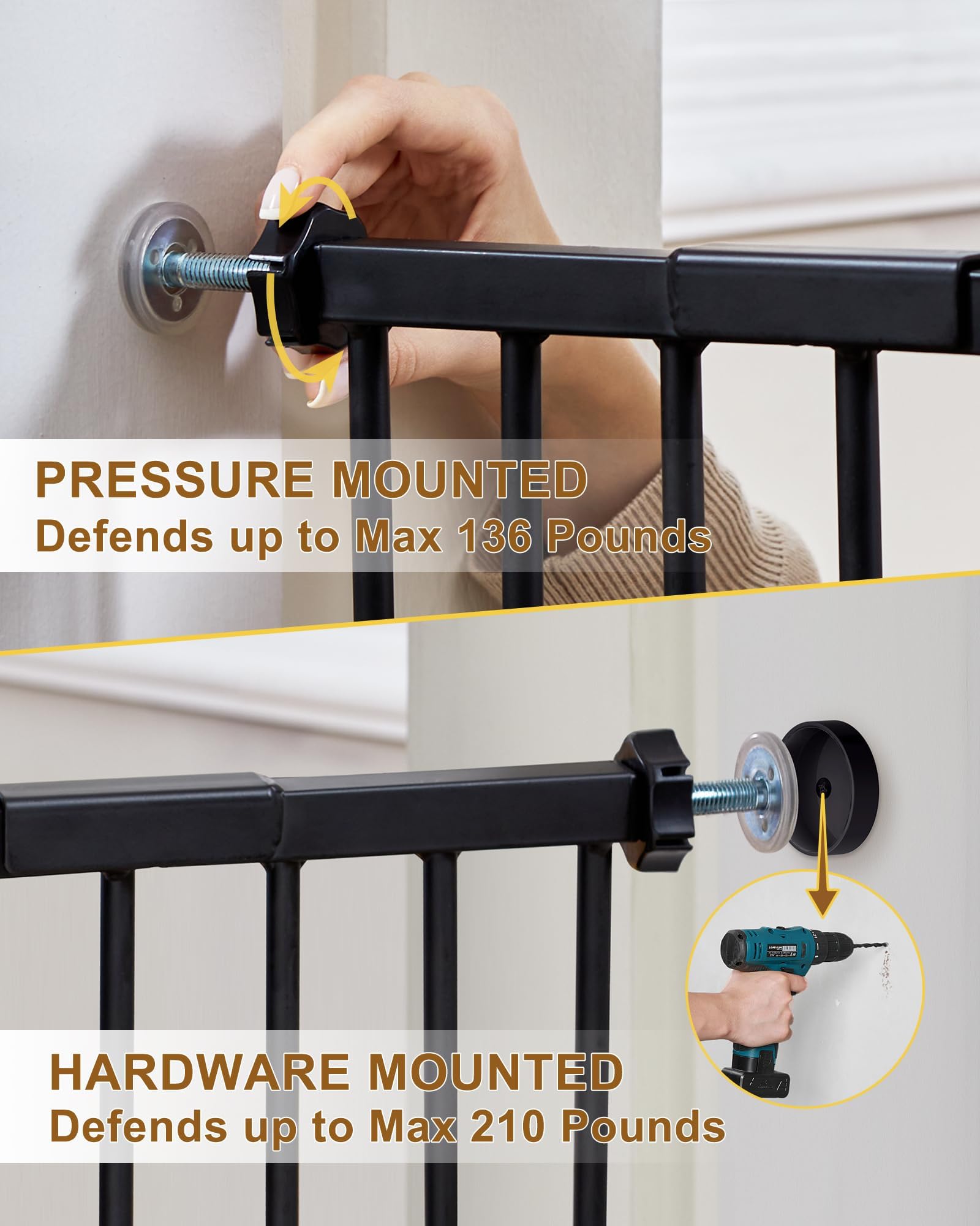 Baby Pet Gate for Stairs Doorways Hallways 29-39.6 Wide 30 Tall Black Pressure Mounted