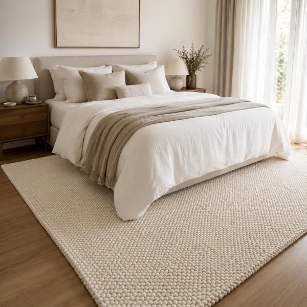Scandilivin Homes 100% Wool Hand Woven Knit Popcorn Rug (6'x9' - Ivory) Retail $234.00