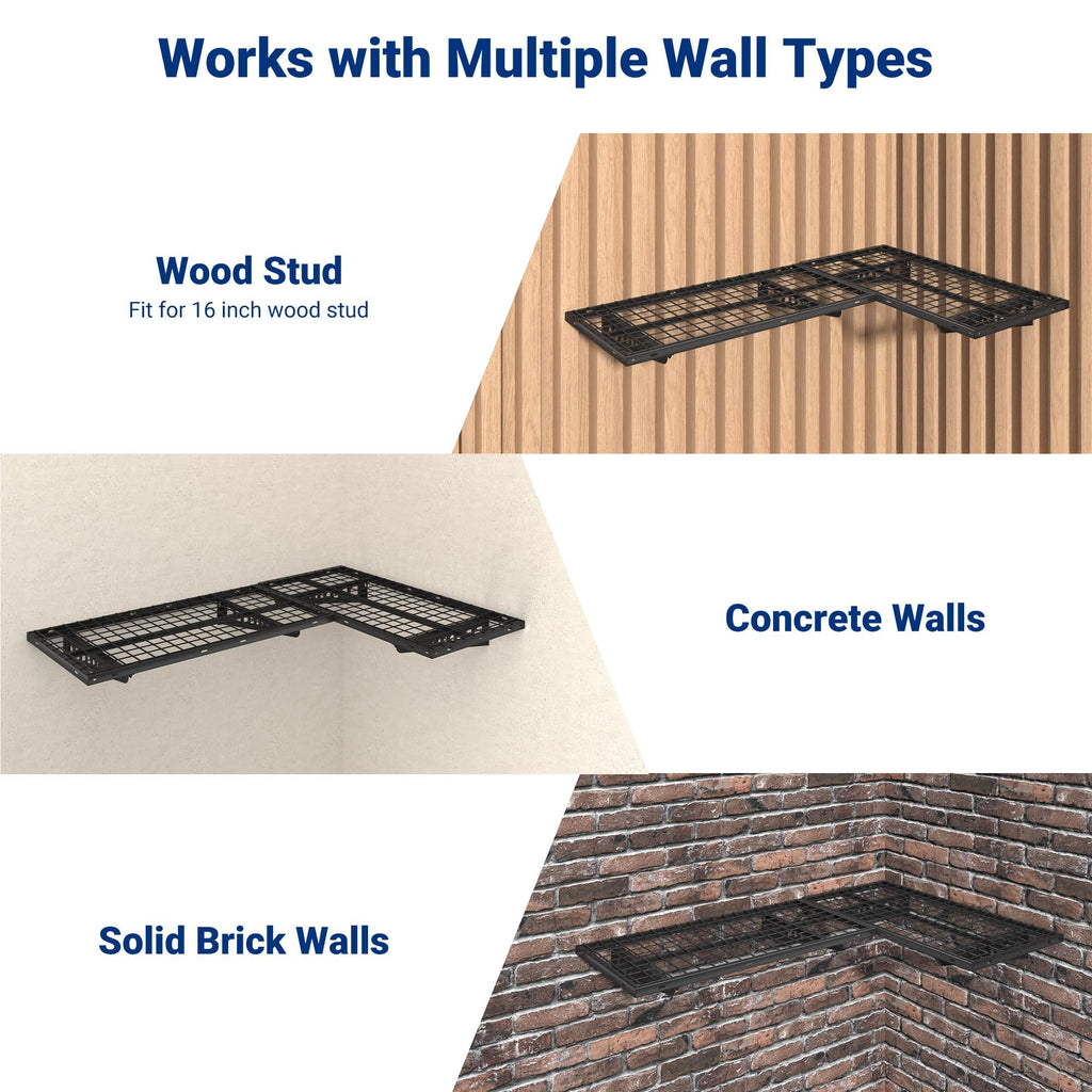 '-Pack 2x4ft Garage Wall Shelves 660lb Capacity - Black