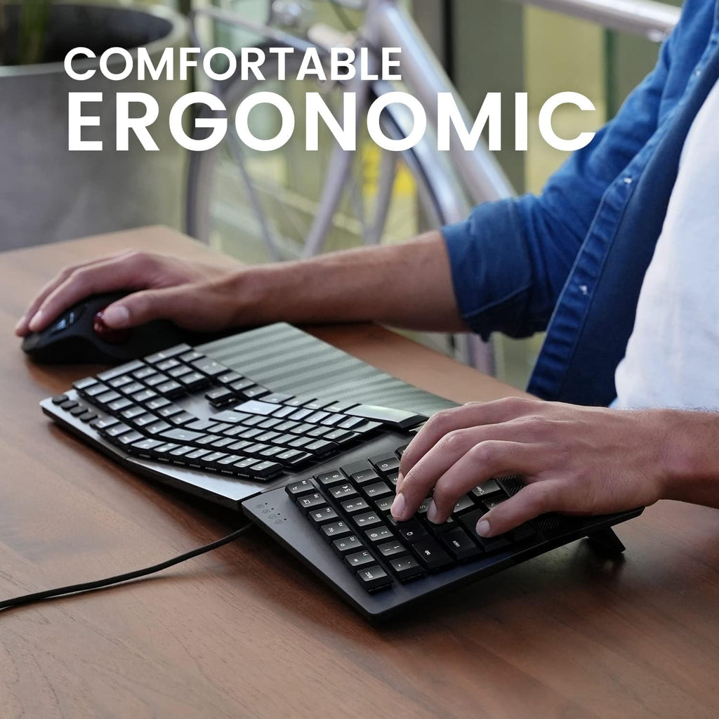 Perixx PERIBOARD-535BL Wired Ergonomic Mechanical Full-Size Keyboard - Low-Profile Blue Clicky Switches Programmable Feature with Macro Keys Compatible Windows and Mac OS X US English, Black Retail $89.00