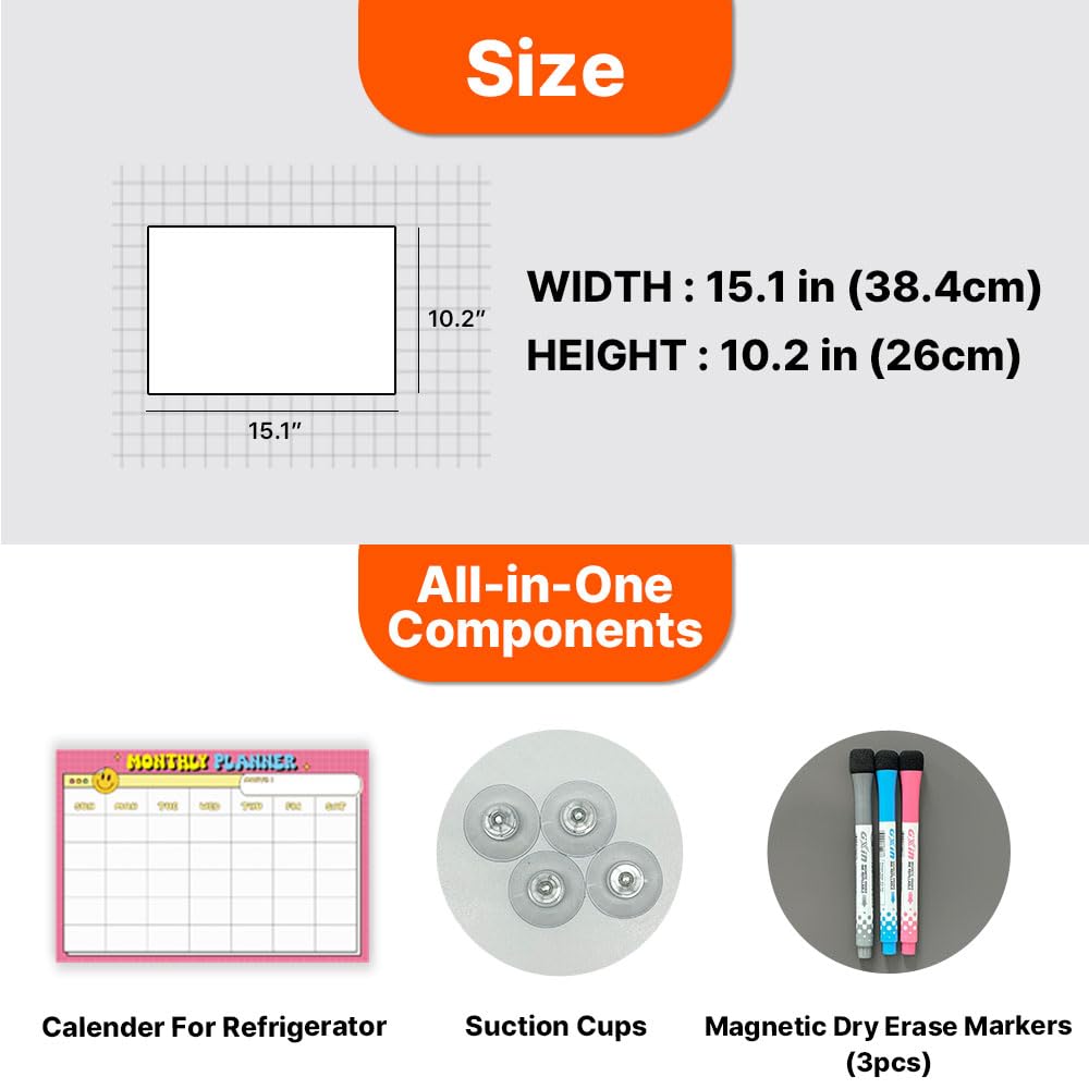 New GEEKBEAR Acrylic Dry Erase MonthlyWeekly Refrigerator Calendar w Suction Cups Retail $24.00