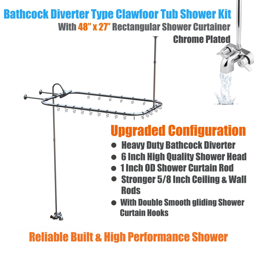 Clawfoot Tub Add-On Shower Kit with Faucet  48x27in Rectangular Rod - Chrome Plated