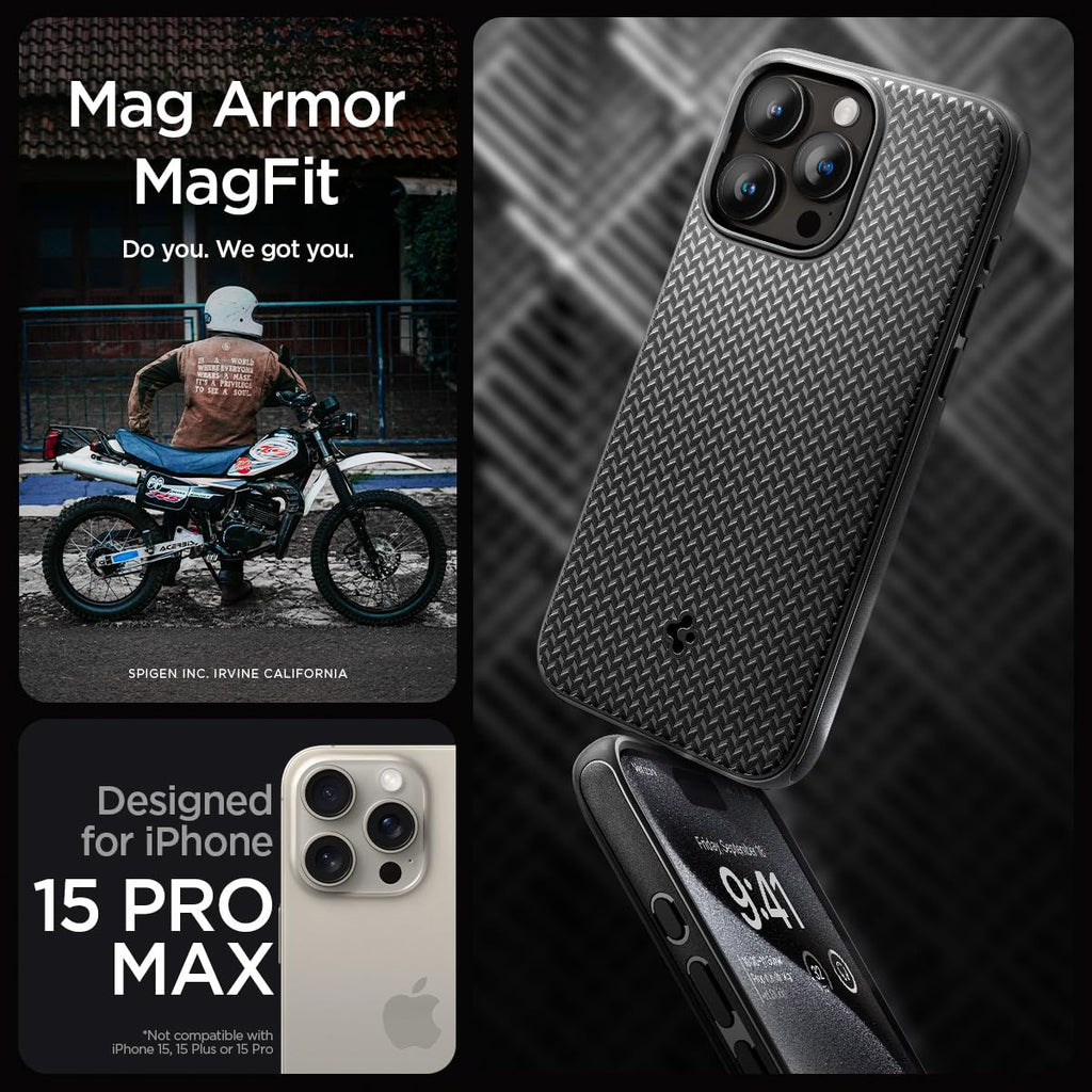Spigen Mag Armor MagFit Case for iPhone 15 Pro Max MagSafe Compatible Navy Blue