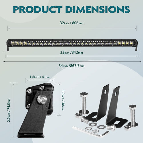 Black 32 Inch Automotive LED Light Bar Flood  Spot Beam Combo 30000LM Off Road