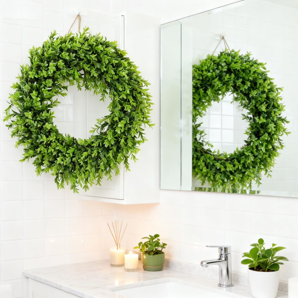 Real Touch Artificial Boxwood Wreath Green 22-23 Diameter