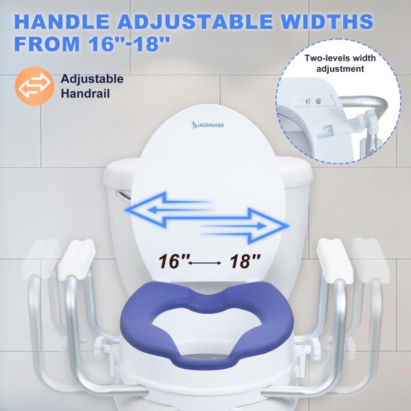 Raised Toilet Seat with Handles, Add 5 inch, Fits Round Toilet
