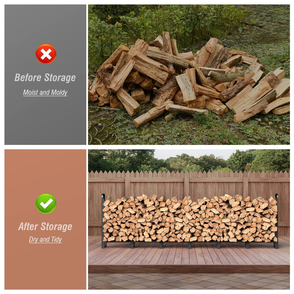 Outdoor Firewood Log Rack 80in Heavy Duty Black