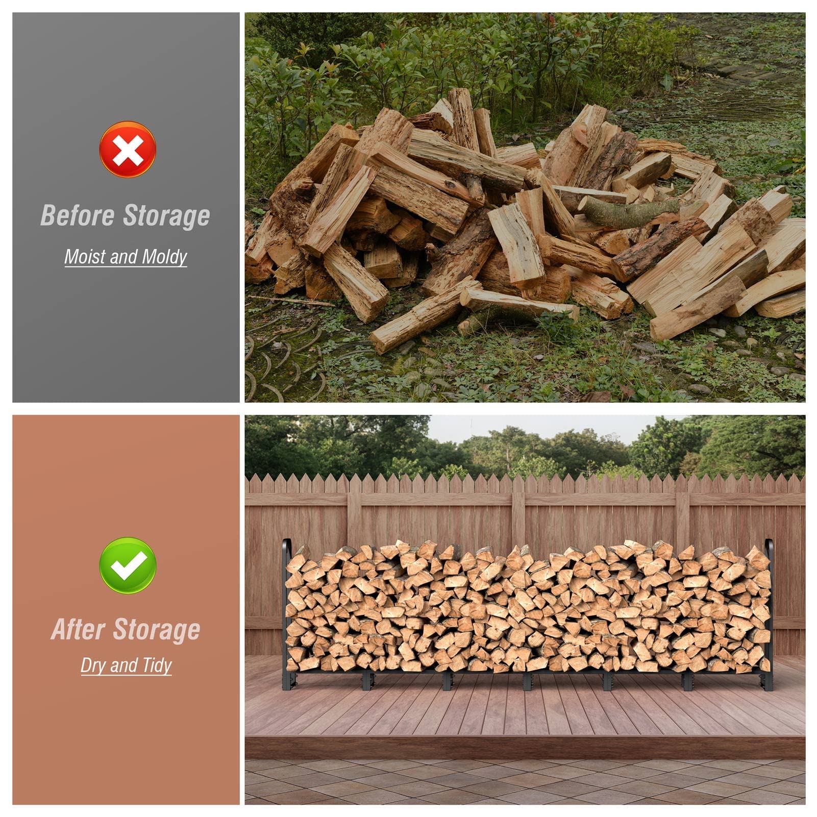 Outdoor Firewood Log Rack 80in Heavy Duty Black