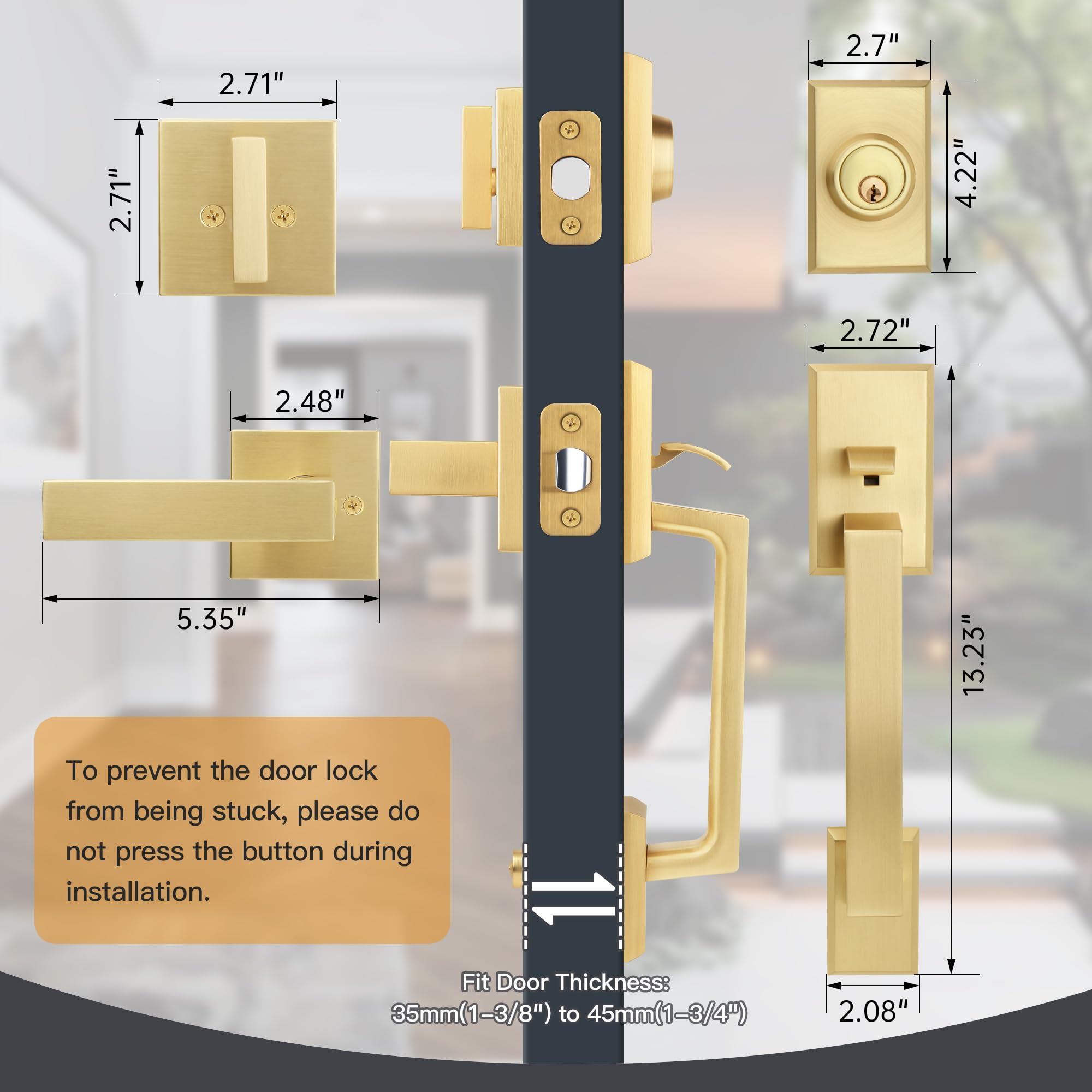 Open-Box New Gaurqiah Heavy Duty Double Front Door Lock Set with Deadbolt - Satin Brass