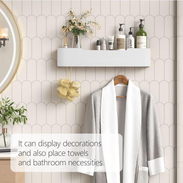 Coat Rack Wall Mount with Hidden Hooks Modern Key Holder Wood Entryway Hook with Shelf for Bedroom Kitchen Hallway Bathroom Designed for Hanging Coats Hats Bags Towels Dog Leashe(White,5 Hooks) Retail $36.00