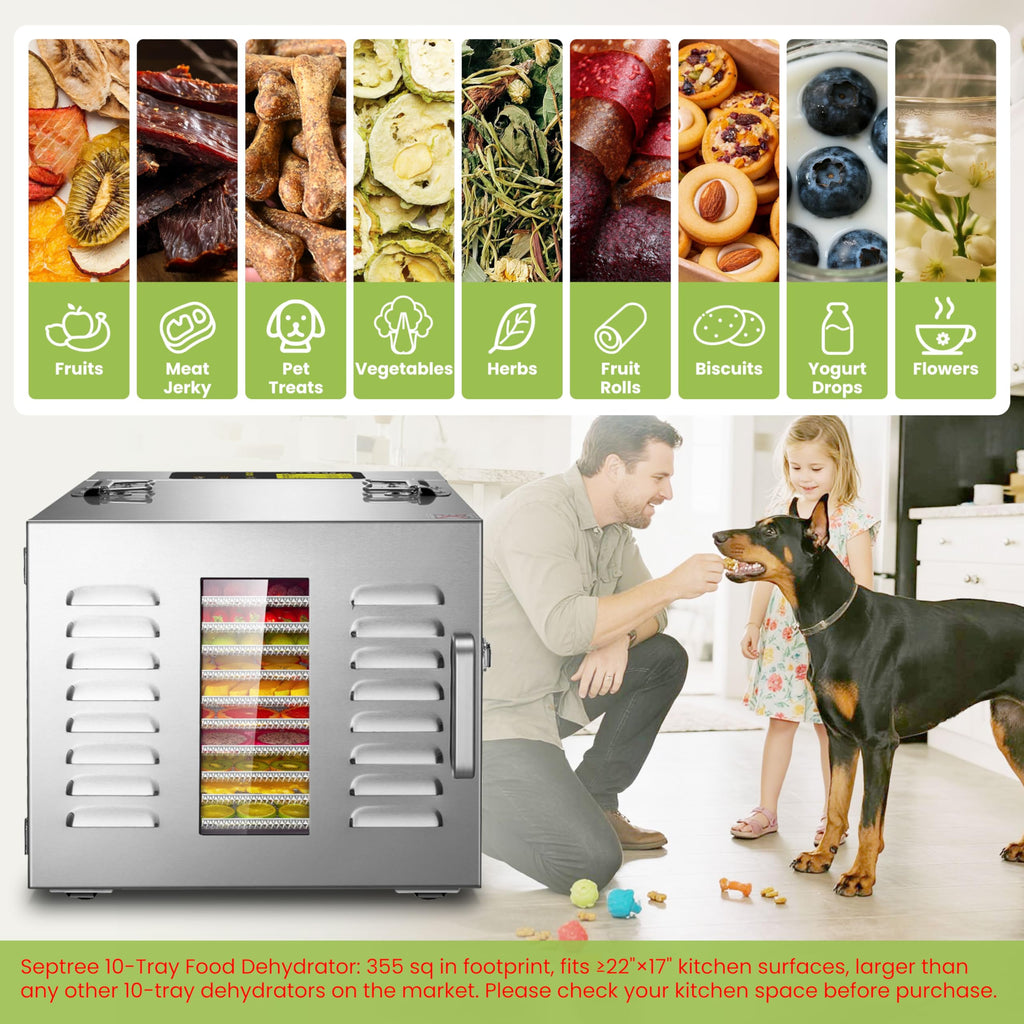 Commercial 10 Trays Food Dehydrator Machine for Jerky and Herbs Usable Area up to 24.65ft² and 194? Temperature 1000W Detachable Stainless Steel Dryer for Meat Fruit Mushrooms Beef Food Silvery Retail $228.00