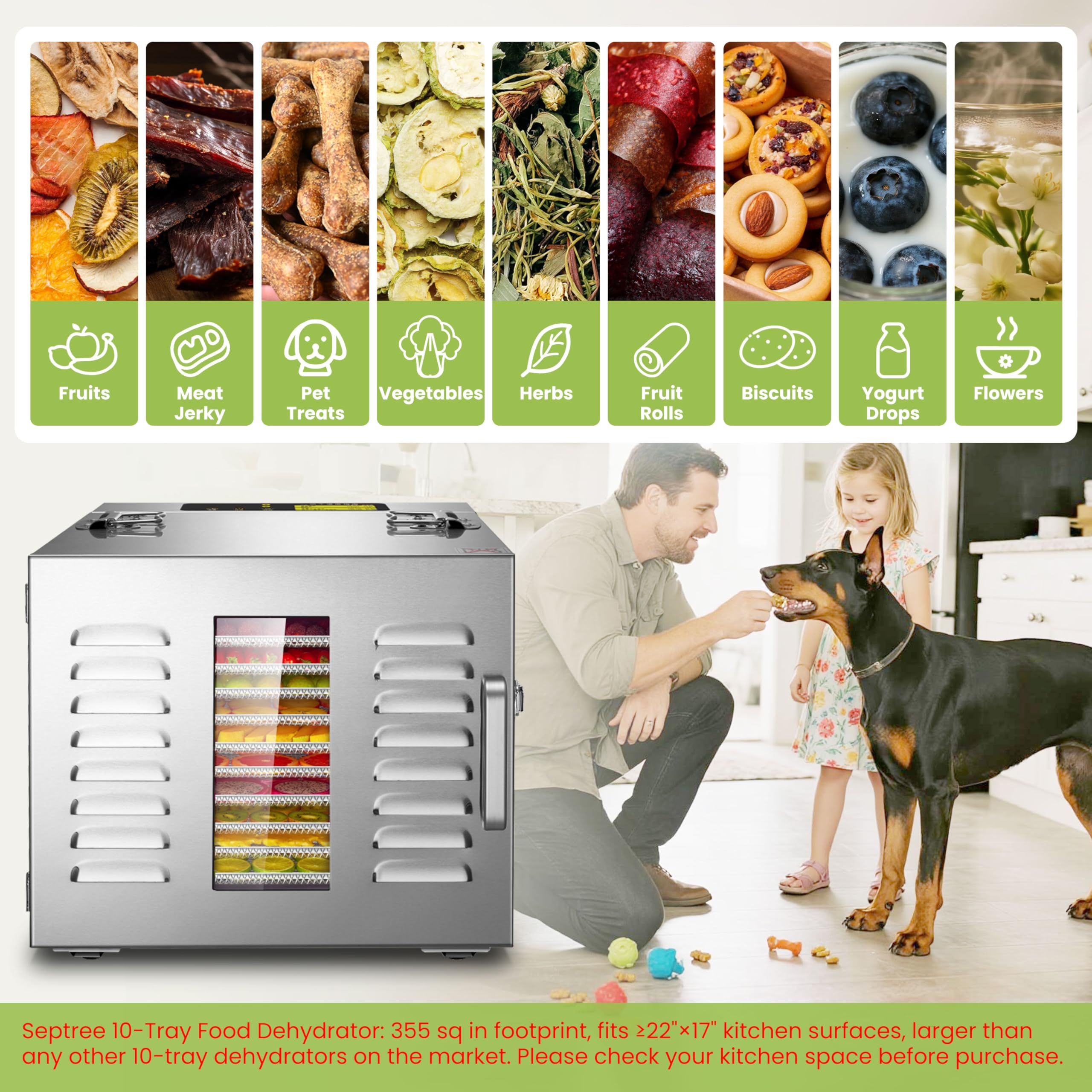 Commercial 10 Trays Food Dehydrator Machine for Jerky and Herbs Usable Area up to 24.65ft² and 194? Temperature 1000W Detachable Stainless Steel Dryer for Meat Fruit Mushrooms Beef Food Silvery Retail $228.00