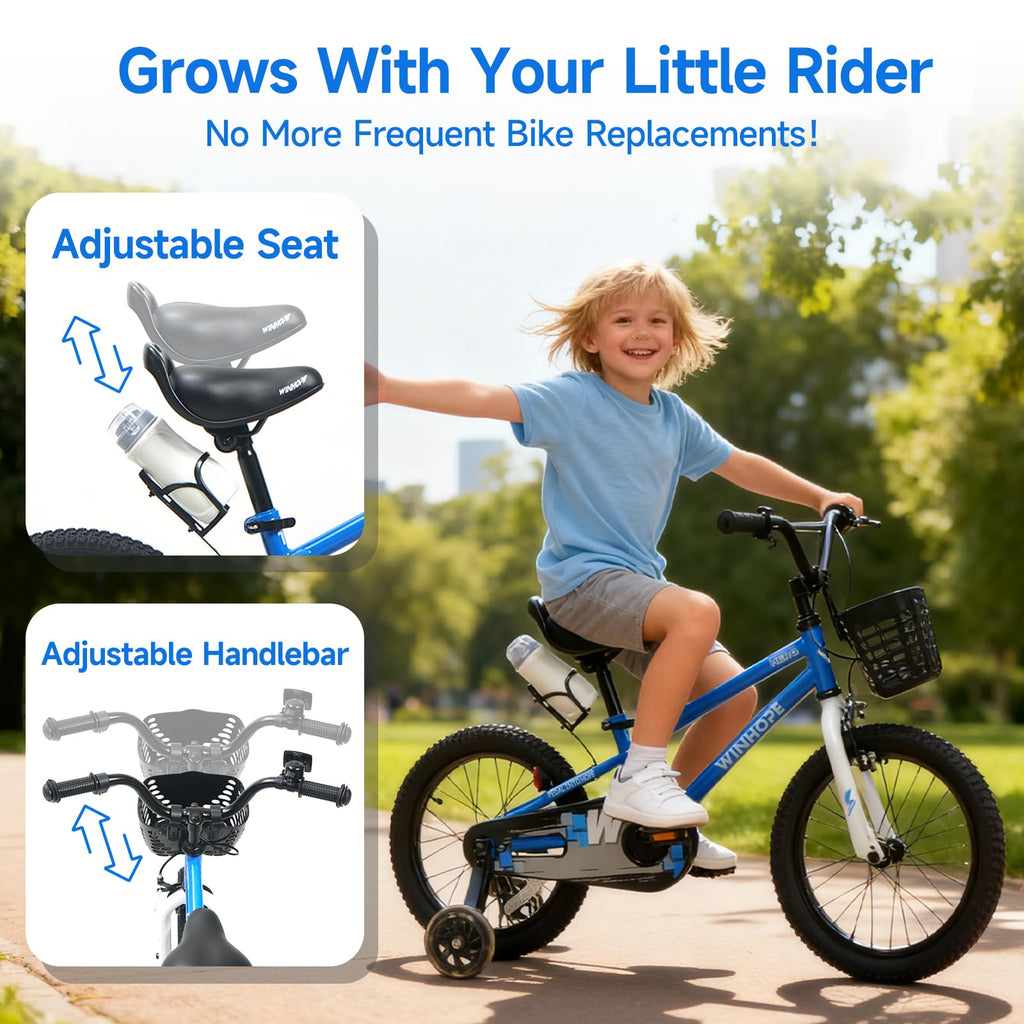 Blue 16 Inch Kids Bicycle with Light Up Training Wheels  Dual Brakes for Boys Girls
