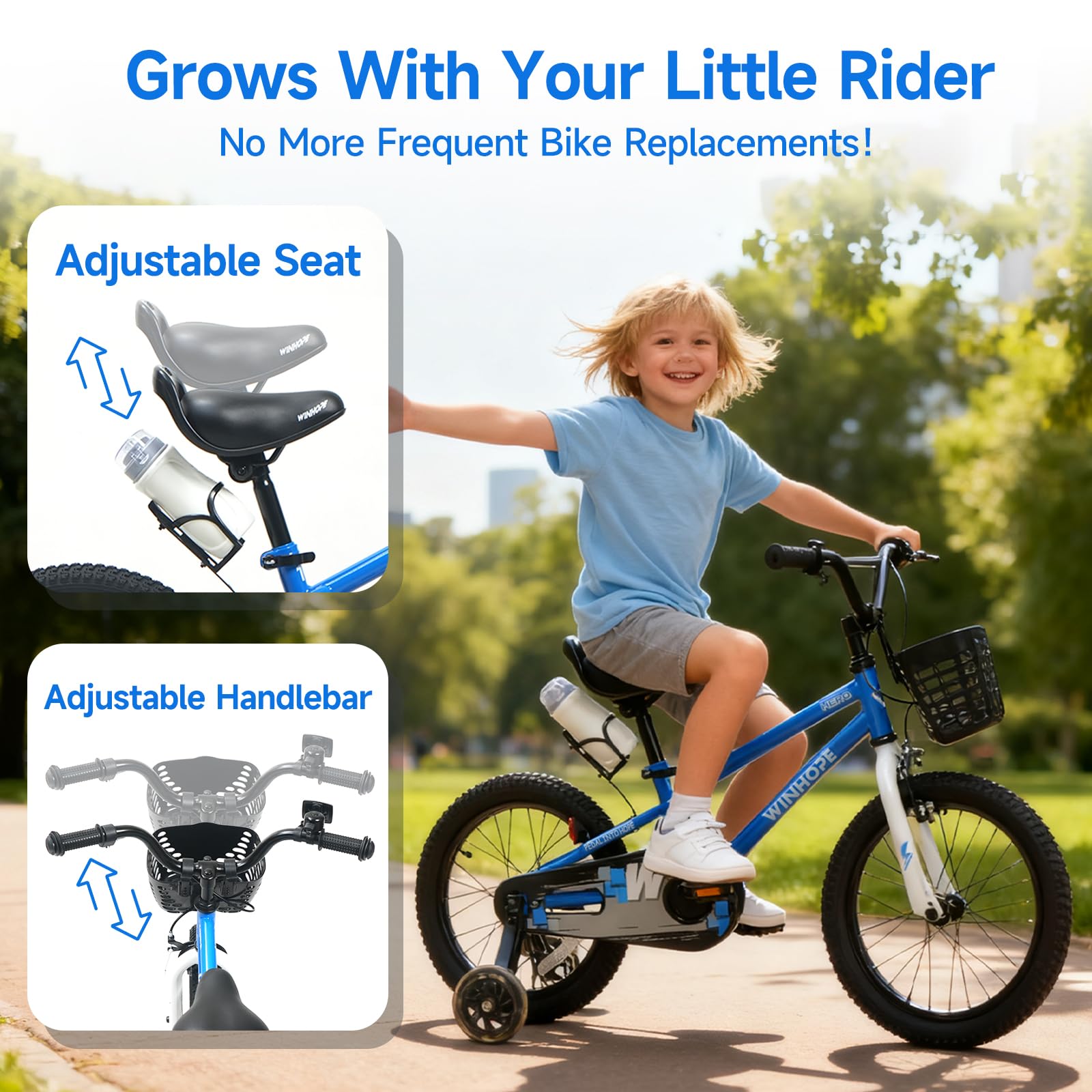 Blue 16 Inch Kids Bicycle with Light Up Training Wheels  Dual Brakes for Boys Girls