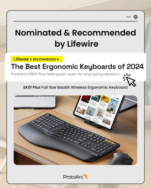 ProtoArc EK01 Plus Backlit Bluetooth Ergonomic Keyboard, Full Size, Black Retail $74.00