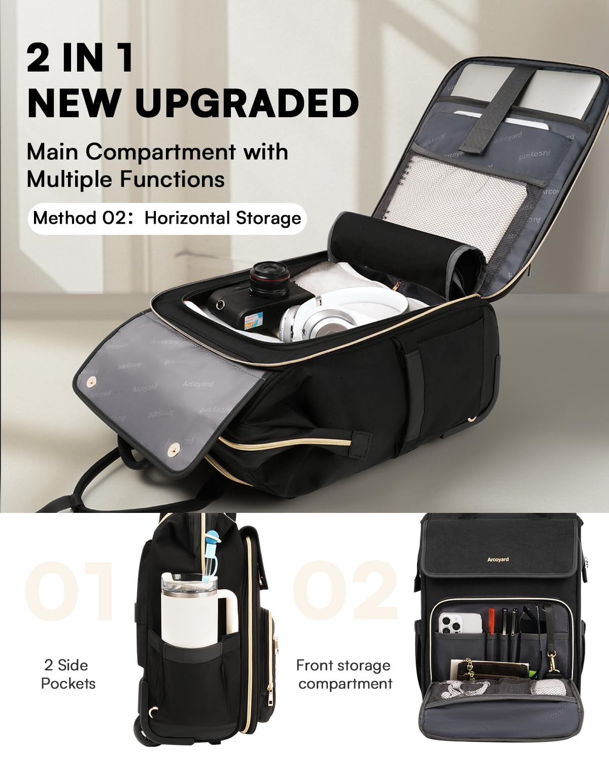 Open-Box New Arcoyard Rolling Laptop Backpack - Water-Resistant Travel For Women Retail $79.00
