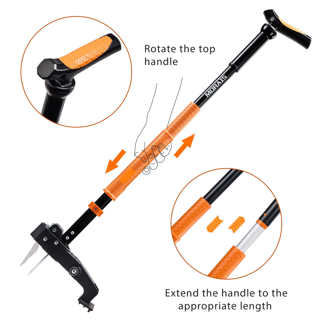 MORAIS Weed Puller Tool, Stand Up Weed Puller Heavy Duty Garden Tool with 4-Claw Steel Head, 39"-46" Retractable Handle & Easy-Eject Mechanism, Easily Remove Weeds Without Bending, or Kneeling Retail $29.00