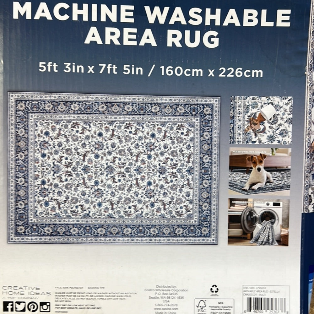 Machine Washable Area Rug 5ft 3in x 7ft 5in Multi-color Persian Pattern
