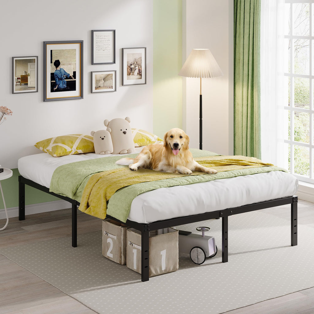 New EMODA Queen 18 Tall Heavy Duty Metal Platform Bed Frame with Storage No Box Spring Retail $105.00