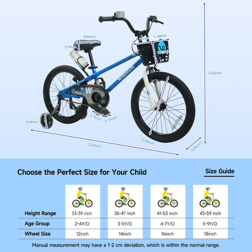 Blue 16 Inch Kids Bicycle with Light Up Training Wheels  Dual Brakes for Boys Girls