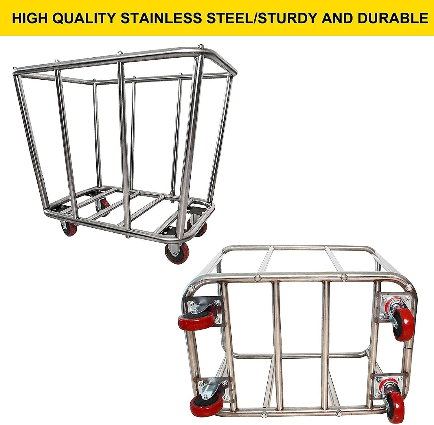 New frides 400L Heavy Duty Stainless Steel Rolling Commercial Laundry Cart with Removable Waterproof Canvas Liner - 440lbs Load Retail $179.00