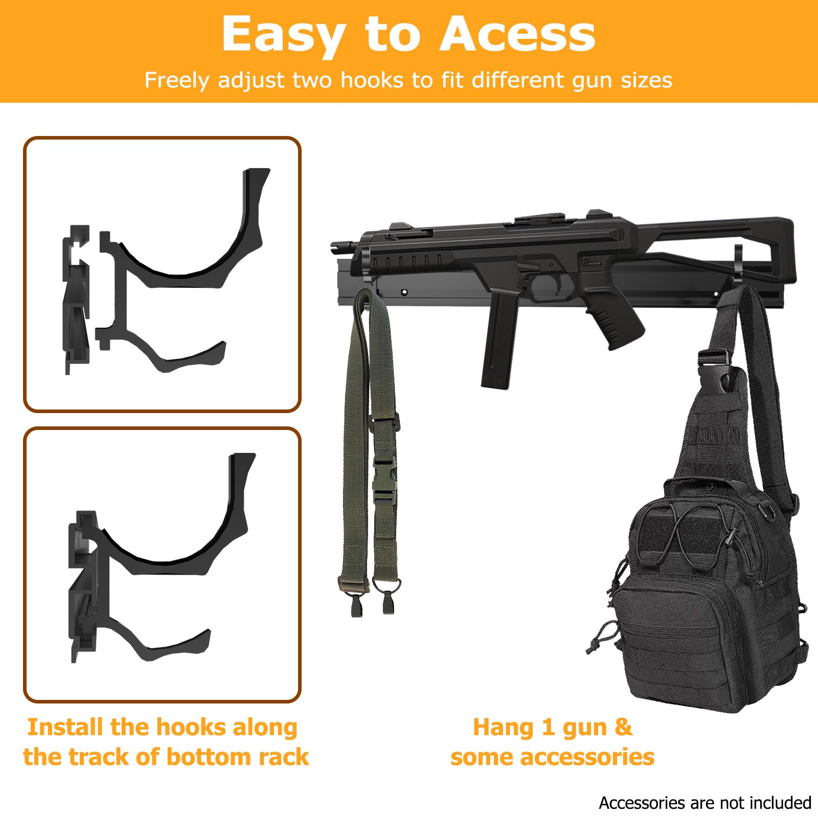BoldByPIN Gun Wall Mount Racks, Wall Mounted Rifle Rack with Adjustable Hooks for All Guns, Shotgun, Rifle Storage & Display - 2 Pack