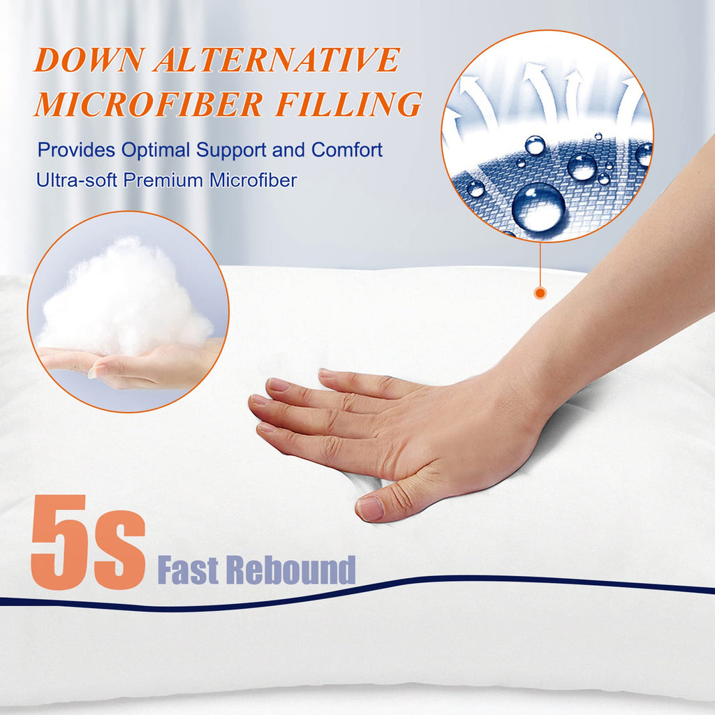 Supportive Firm Down Alternative Bed Pillows Standard Size 20x26 Set of 2 - Blue