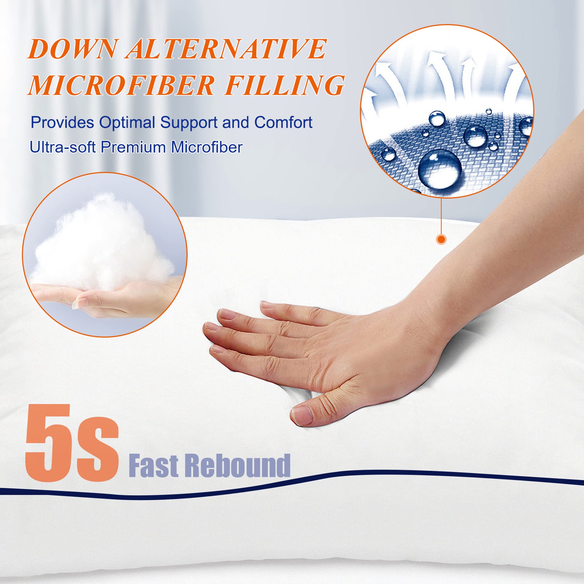 Supportive Firm Down Alternative Bed Pillows Standard Size 20x26 Set of 2 - Blue