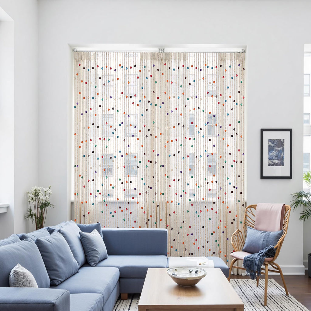Colorful Bamboo Wood Beaded Curtain 35.5x75 Inch 38 Strands