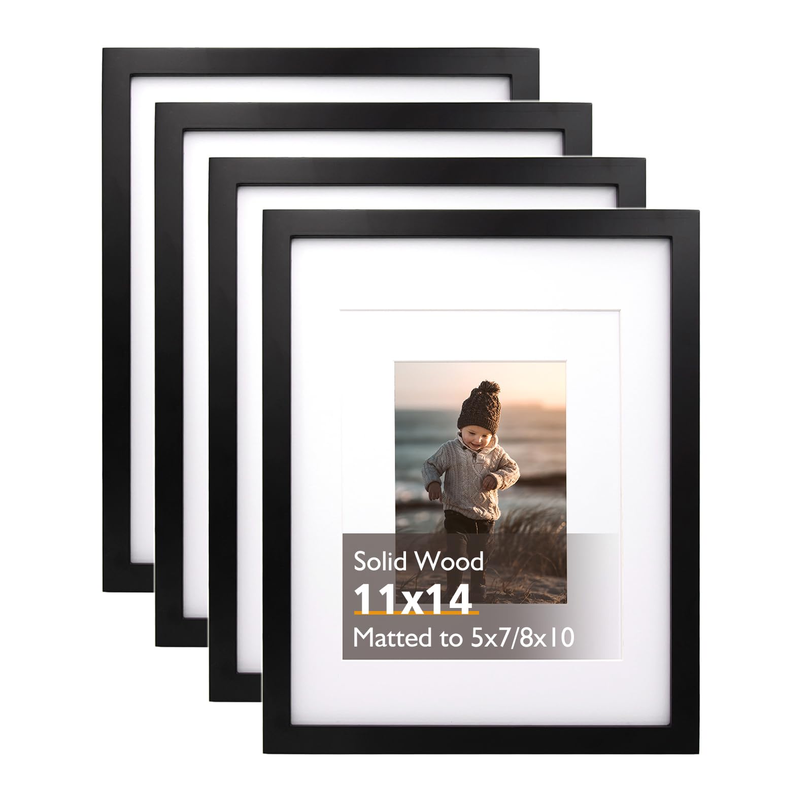 Open-Box New KINLINK 11x14 Solid Wood Acrylic Picture Frame Set of 4. Retail $37.00