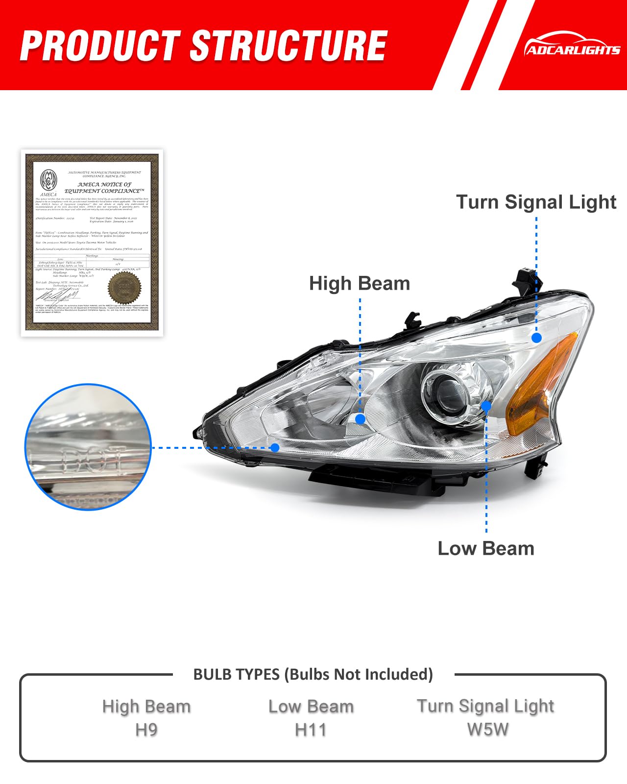 Headlight Set for Nissan Altima 2013-2015 Chrome