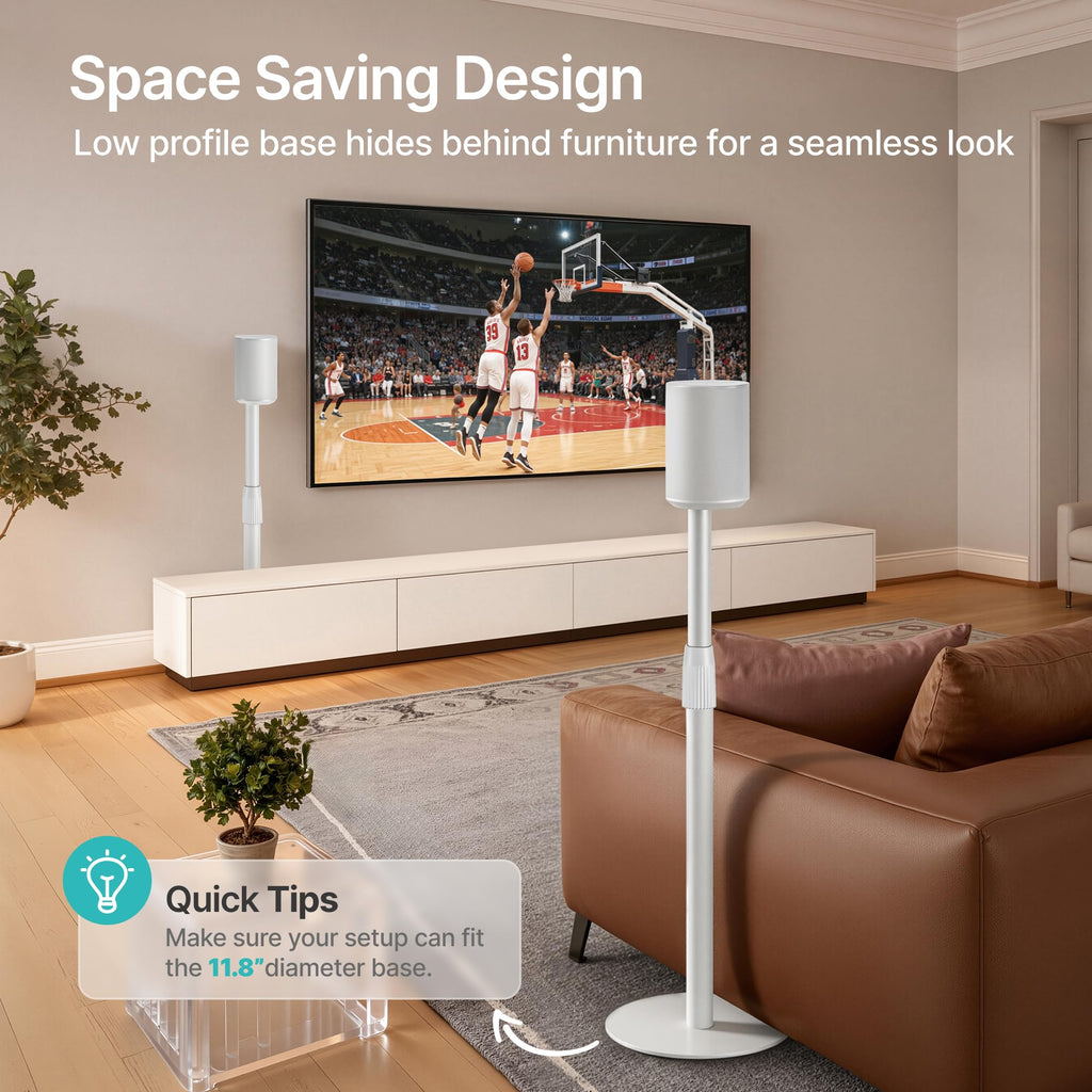 White Height-Adjustable Speaker Stands Pair for Sonos Era 100  300 Cable Management