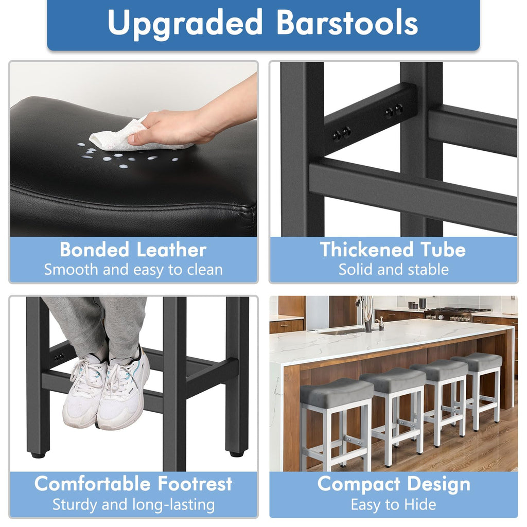 Open-Box New Raynesys Set of 3 24 All Black Saddle Seat Counter Height Barstools