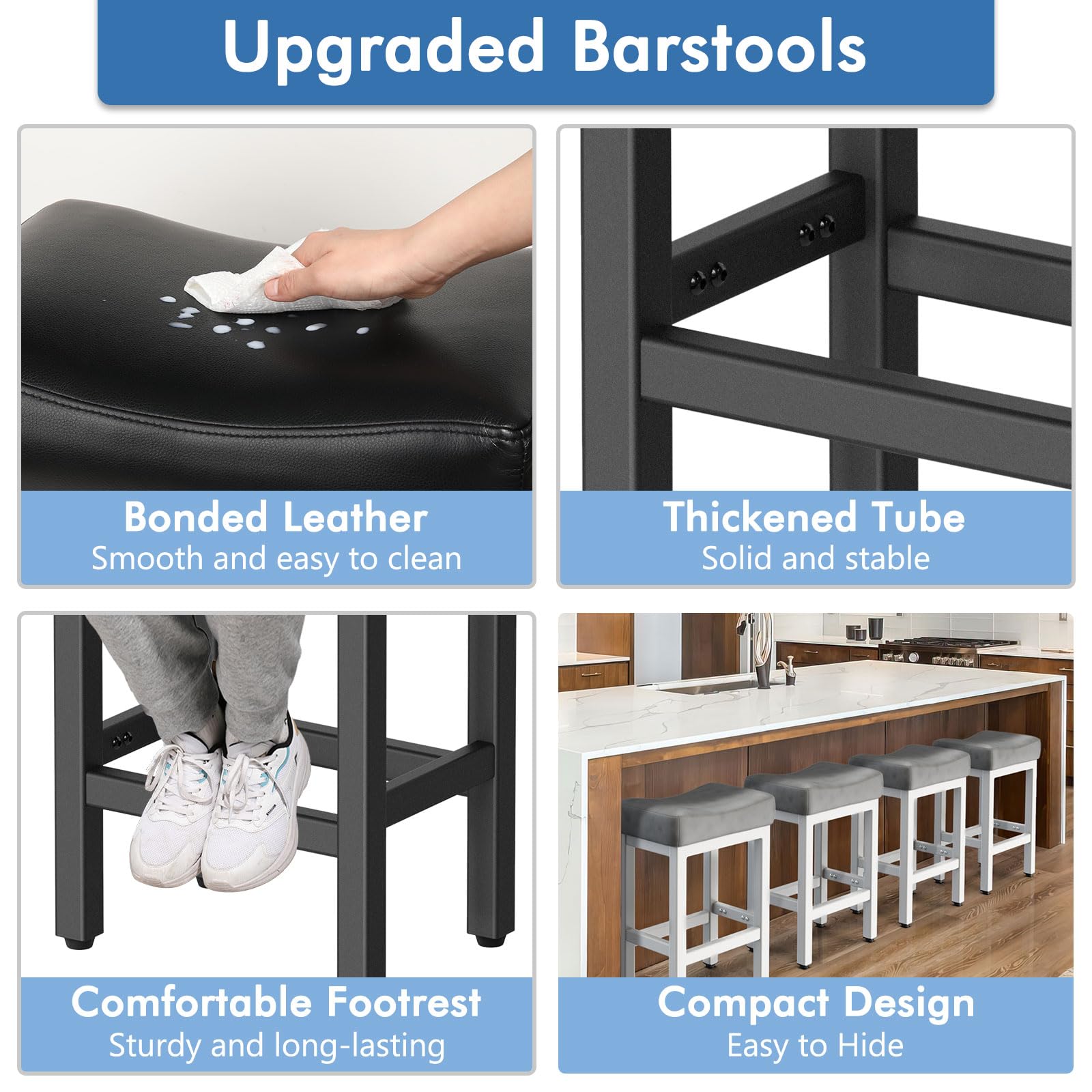 Open-Box New Raynesys Set of 3 24 All Black Saddle Seat Counter Height Barstools