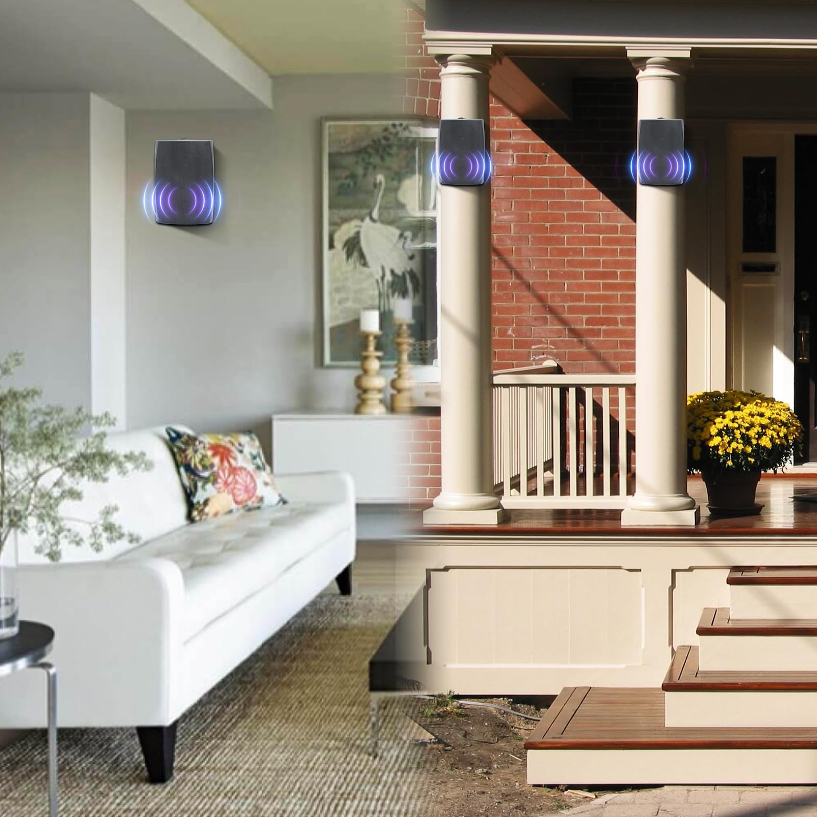5 Inch Outdoor Wall-Mounted Speakers 800W Waterproof Black 4 Passive