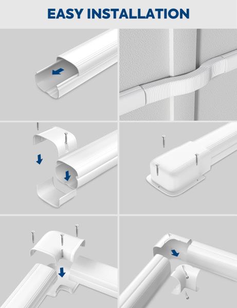 13Ft Mini Split Line Set Cover with Flexible Duct Paintable PP Decorative Kit White