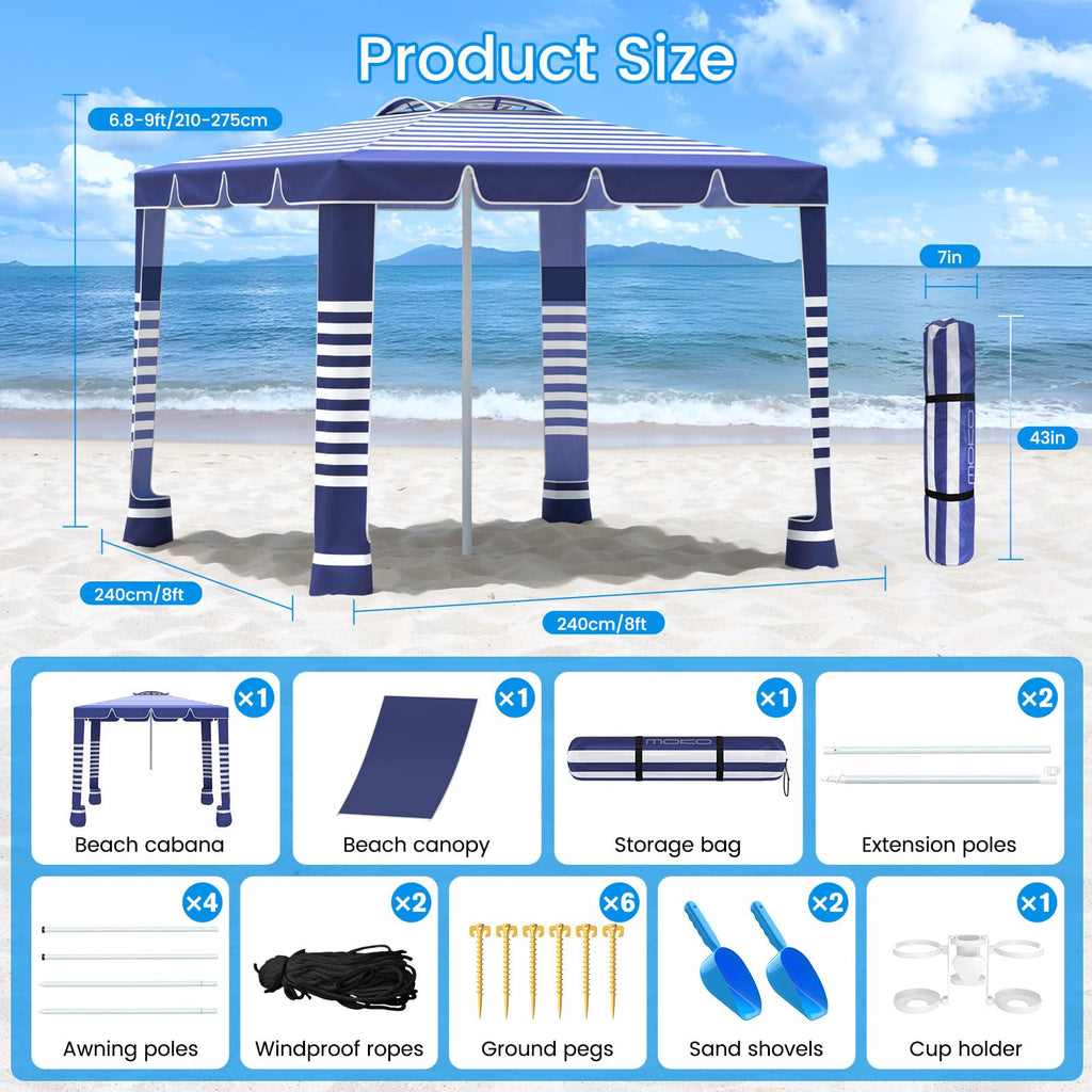 Sq. Ft. Beach Cabana Sun Shade Tent UPF 50 Protection Navy Stripes