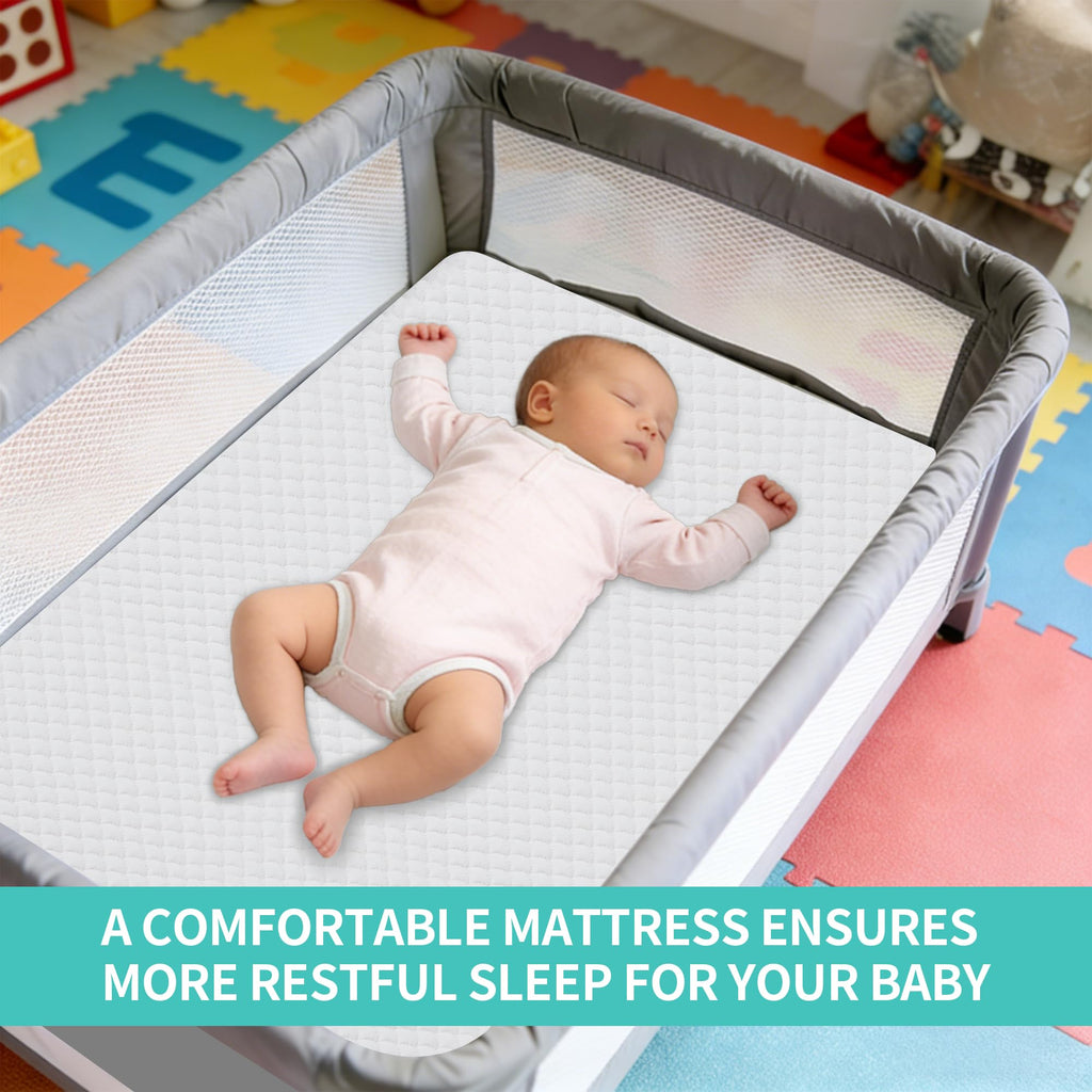 Waterproof High-Density Foam Pack and Play Crib Mattress 38x26 for Baby Toddler - White