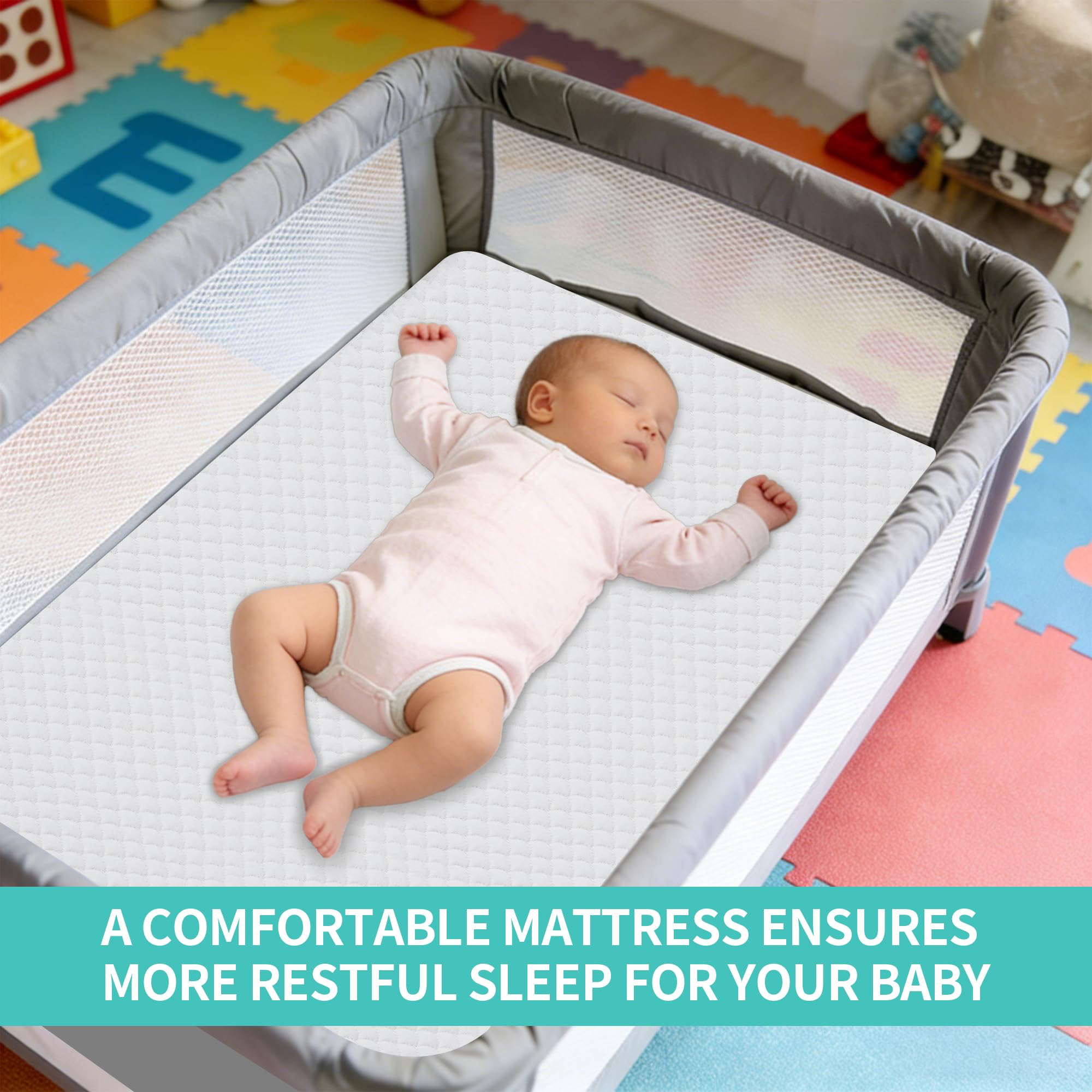 Waterproof High-Density Foam Pack and Play Crib Mattress 38x26 for Baby Toddler - White