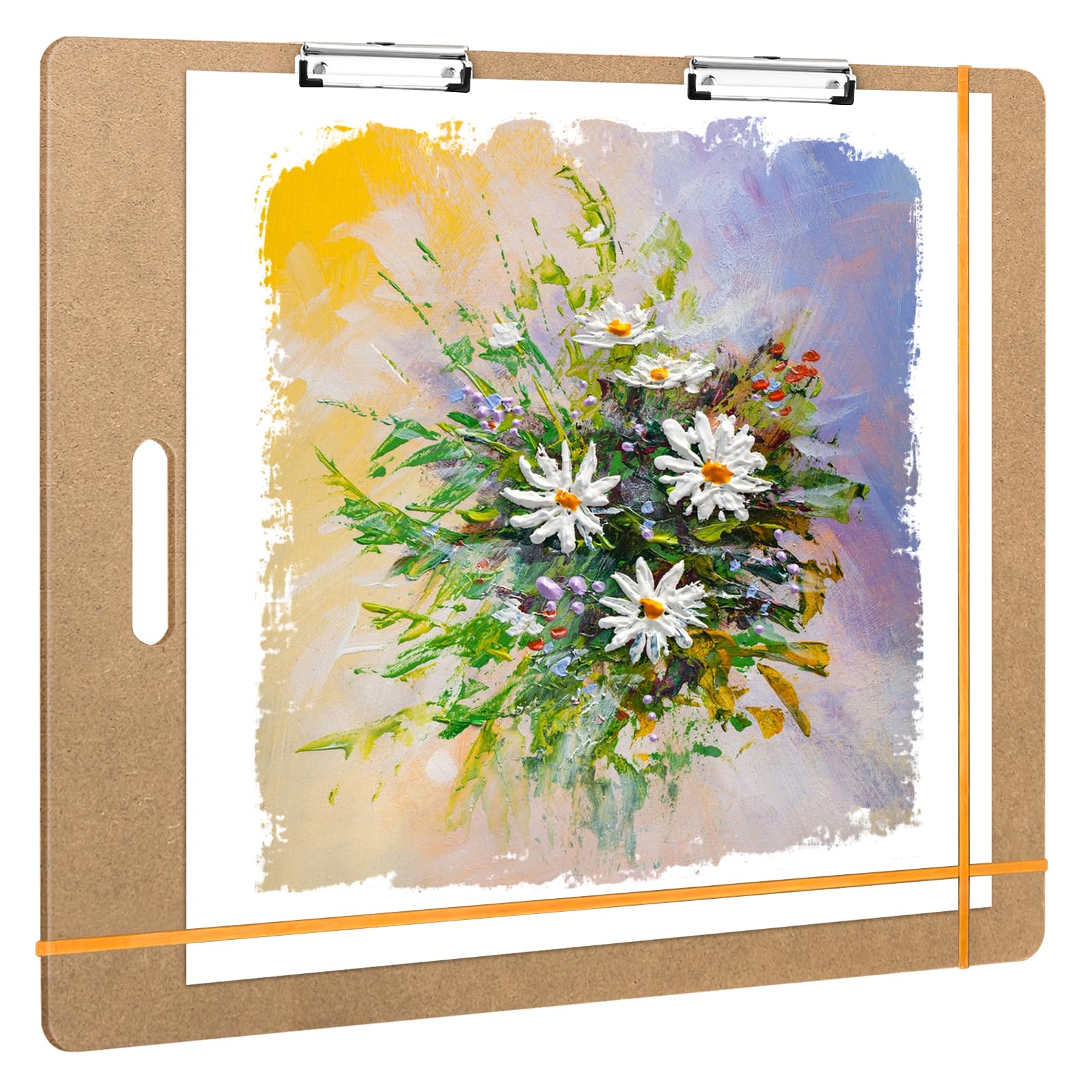 x 26 Wooden Drawing Board with Handle 2 Clips  Elastic Bands Original Wood Color