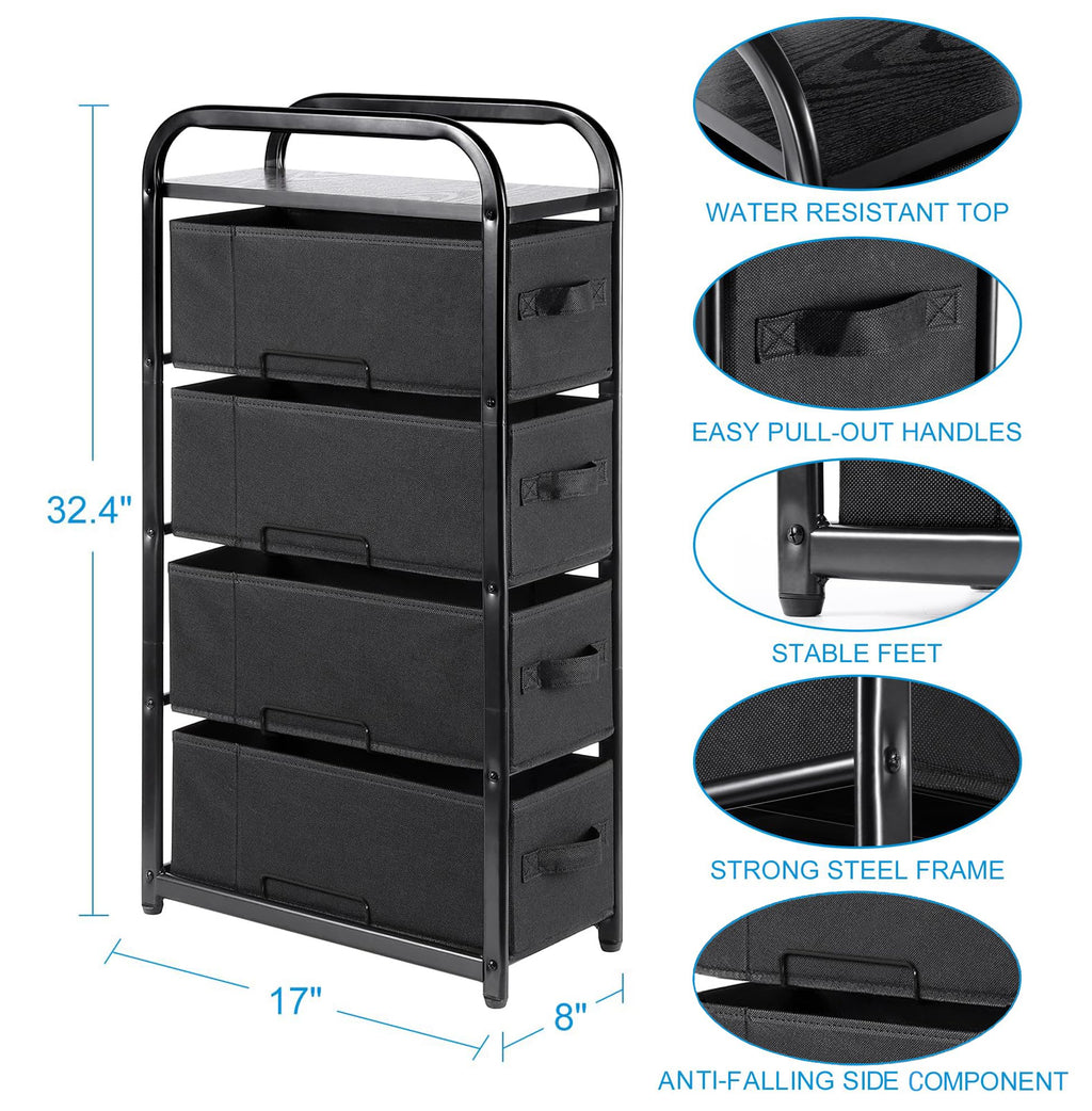 Black 4-Drawer Fabric Storage Tower Dresser