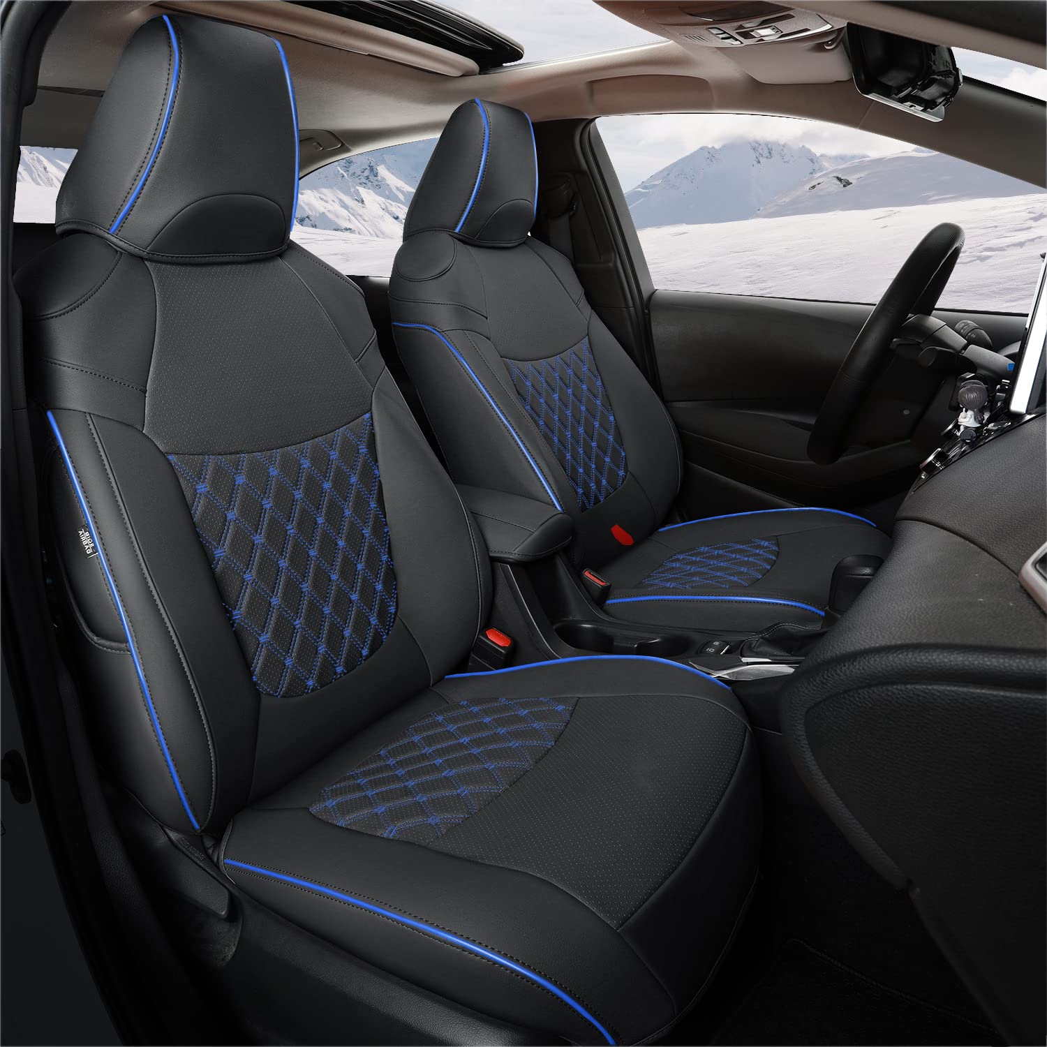 Open-Box New GIANT PANDA Faux Leather Car Seat Covers - Toyota Corolla 2020-2022 BlackBlue