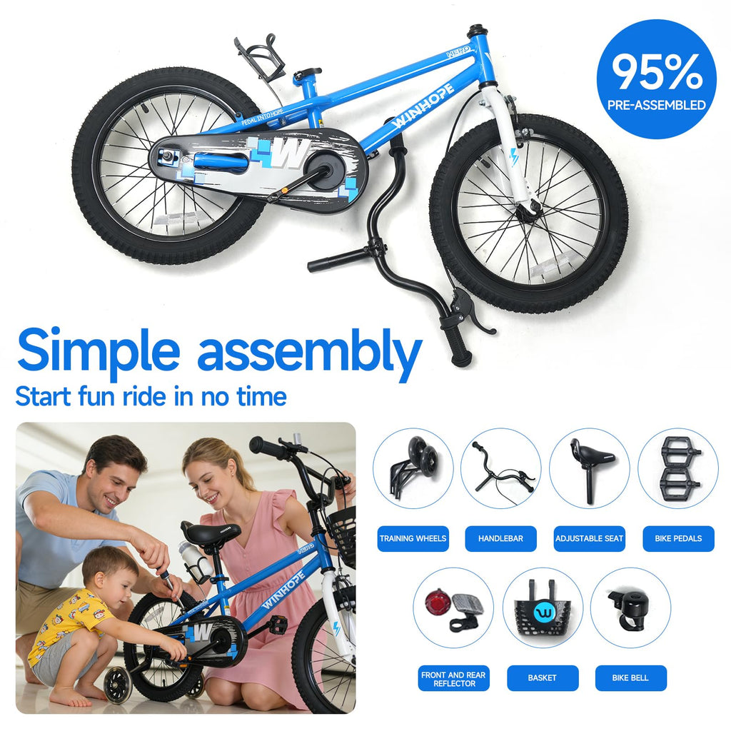 Blue 16 Inch Kids Bicycle with Light Up Training Wheels  Dual Brakes for Boys Girls
