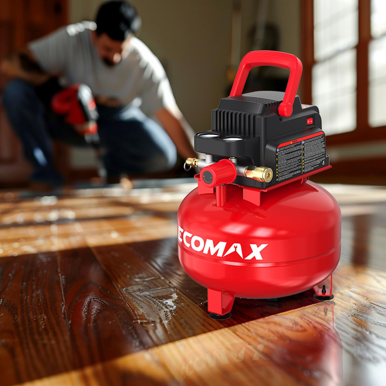 Open-Box New ECOMAX 3 Gallon 110 PSI Oil-Free Portable Pancake Air Compressor.