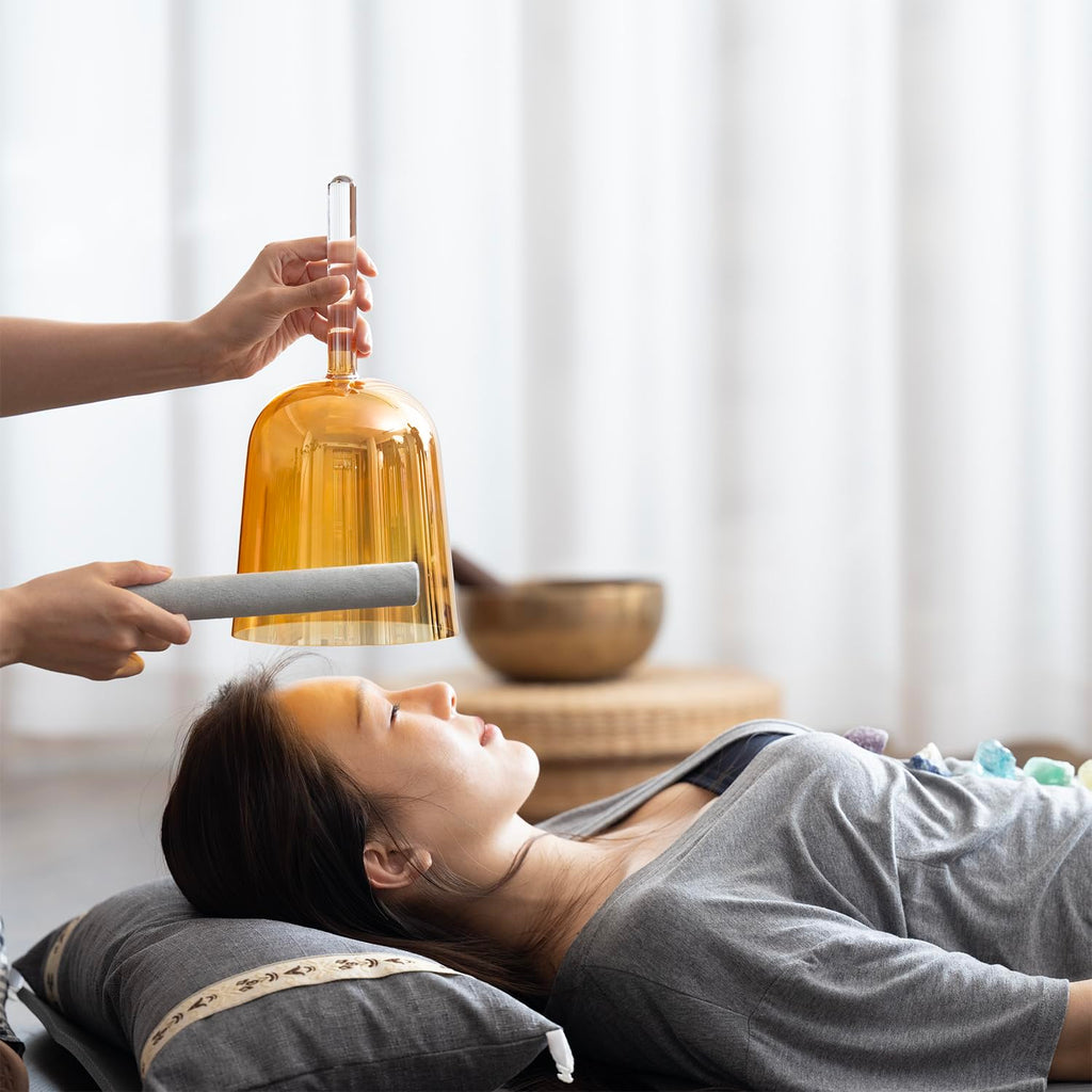 Inch F Note Golden Tea Quartz Handle Singing Bowl with Carry Case for Sound Healing