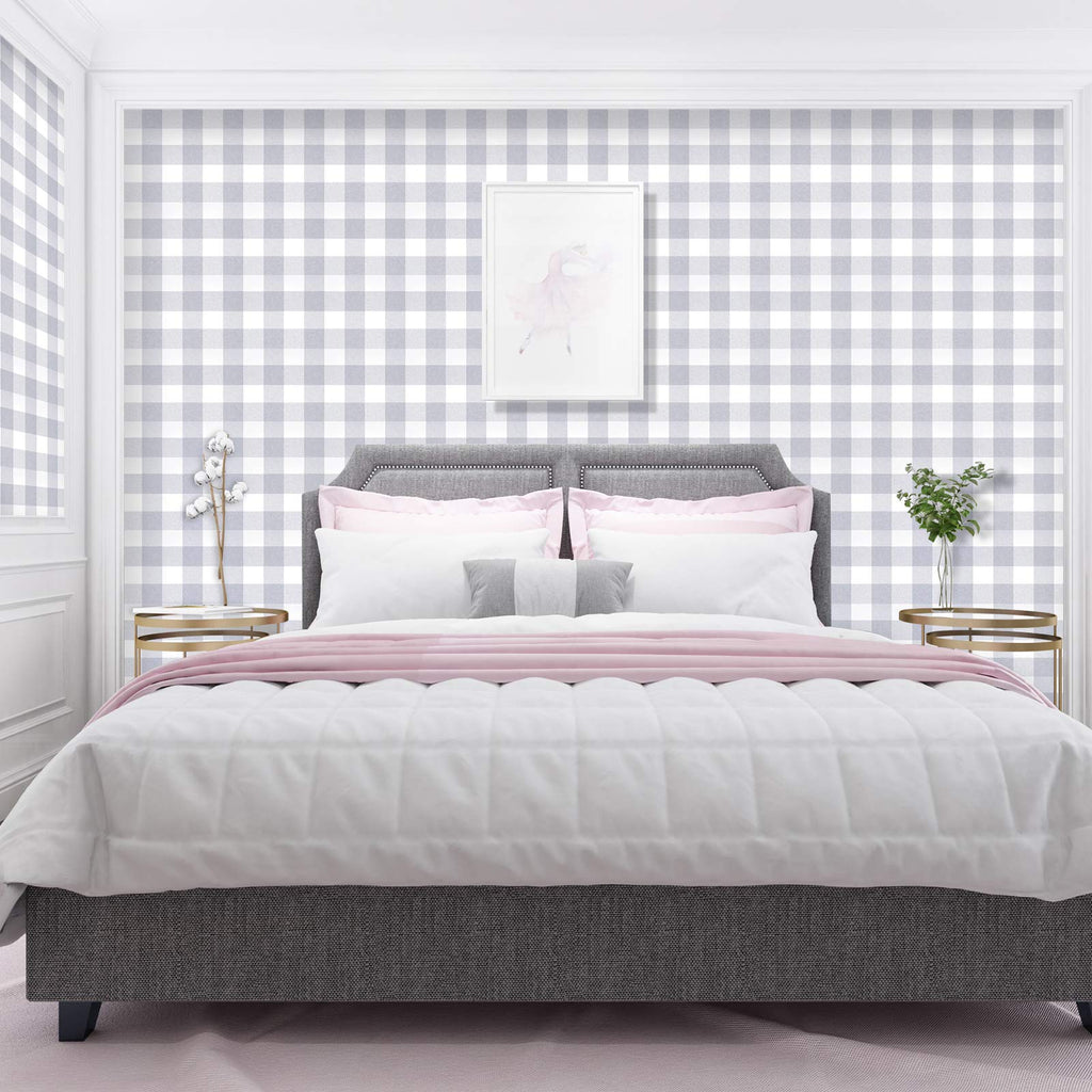 Melwod Grey White Plaid Peel  Stick Wallpaper 17.7x394 - Buffalo Gingham Retail $29.00