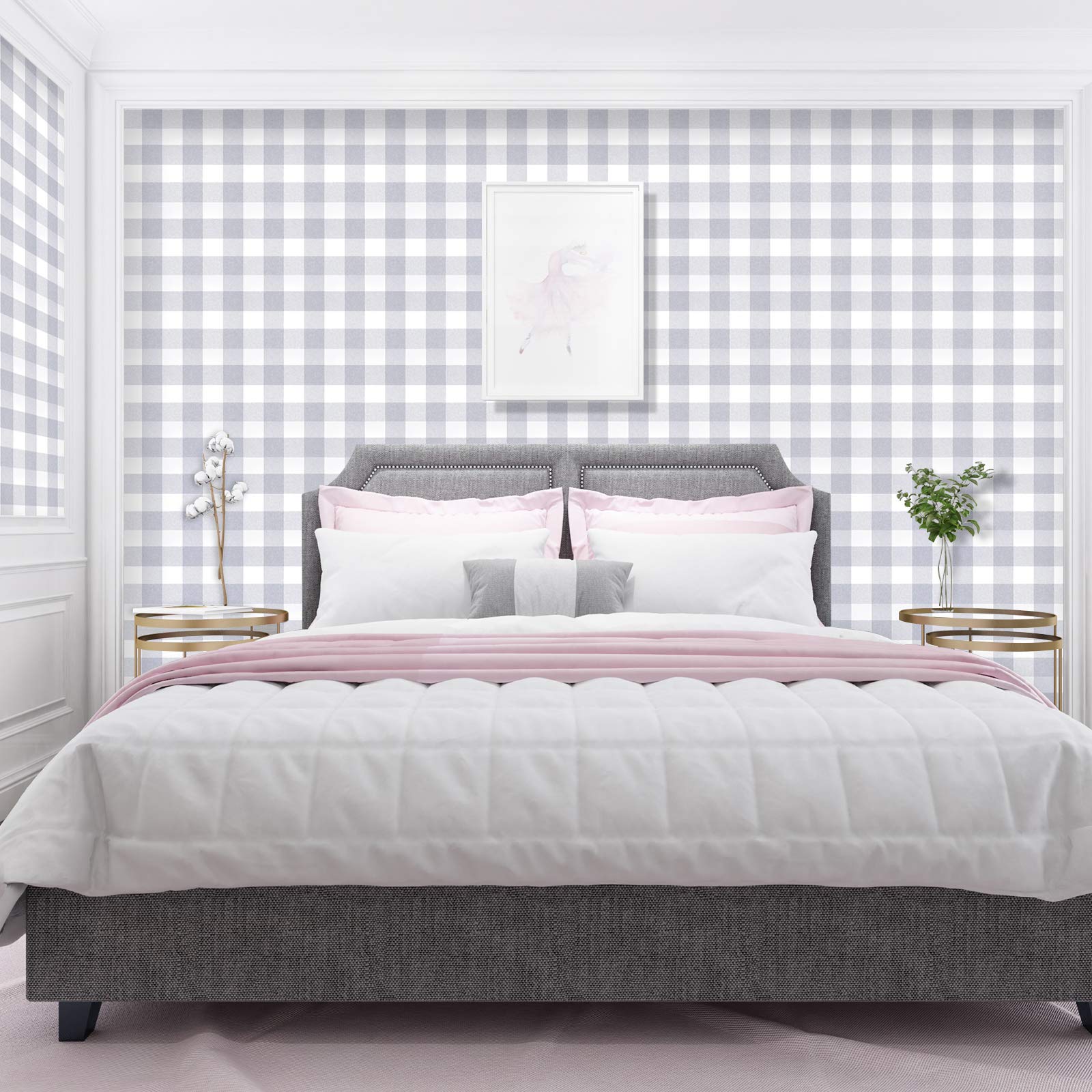 Melwod Grey White Plaid Peel  Stick Wallpaper 17.7x394 - Buffalo Gingham Retail $29.00