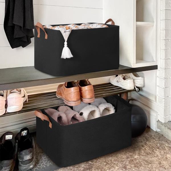 L Extra Large Fabric Storage Bins for Shelves 19 L x 13 W x 11 H Black 2-Pack