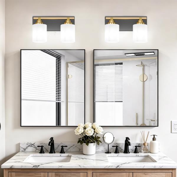 -Light Black and Gold Vanity Light Fixture for Bathroom